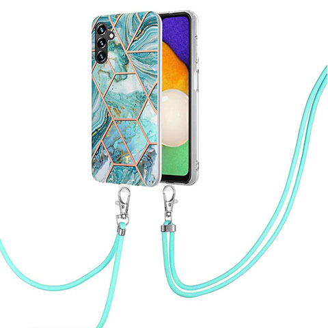 Handyhülle Silikon Hülle Gummi Schutzhülle Flexible Modisch Muster mit Schlüsselband Lanyard Y01B für Samsung Galaxy A04s Minzgrün