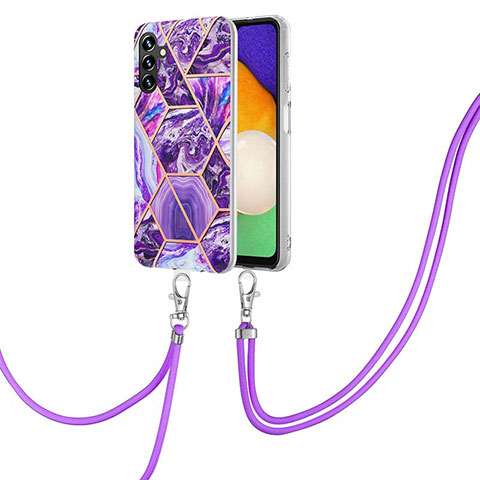 Handyhülle Silikon Hülle Gummi Schutzhülle Flexible Modisch Muster mit Schlüsselband Lanyard Y01B für Samsung Galaxy A04s Violett