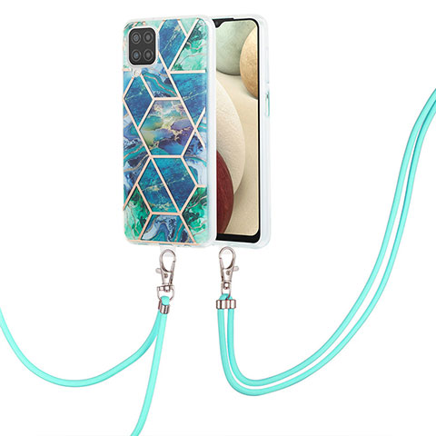 Handyhülle Silikon Hülle Gummi Schutzhülle Flexible Modisch Muster mit Schlüsselband Lanyard Y01B für Samsung Galaxy A12 5G Nachtgrün