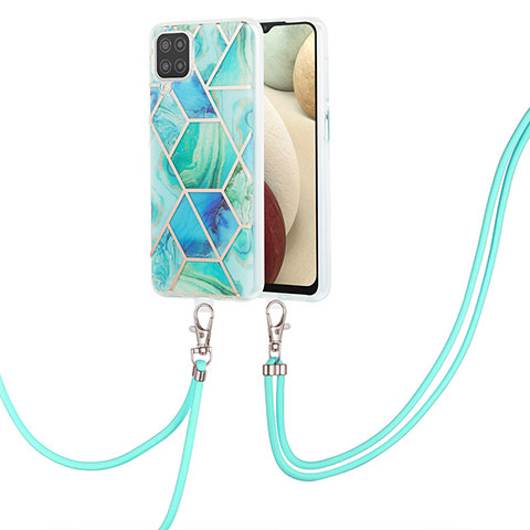 Handyhülle Silikon Hülle Gummi Schutzhülle Flexible Modisch Muster mit Schlüsselband Lanyard Y01B für Samsung Galaxy A12 Grün