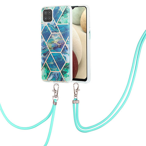 Handyhülle Silikon Hülle Gummi Schutzhülle Flexible Modisch Muster mit Schlüsselband Lanyard Y01B für Samsung Galaxy A12 Nacho Nachtgrün