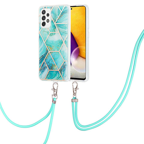 Handyhülle Silikon Hülle Gummi Schutzhülle Flexible Modisch Muster mit Schlüsselband Lanyard Y01B für Samsung Galaxy A13 4G Minzgrün