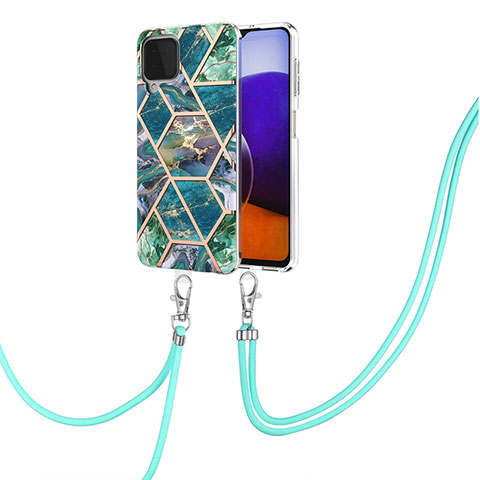 Handyhülle Silikon Hülle Gummi Schutzhülle Flexible Modisch Muster mit Schlüsselband Lanyard Y01B für Samsung Galaxy A22 4G Nachtgrün