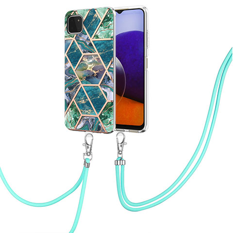Handyhülle Silikon Hülle Gummi Schutzhülle Flexible Modisch Muster mit Schlüsselband Lanyard Y01B für Samsung Galaxy A22s 5G Nachtgrün