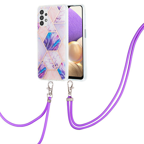 Handyhülle Silikon Hülle Gummi Schutzhülle Flexible Modisch Muster mit Schlüsselband Lanyard Y01B für Samsung Galaxy A23 4G Helles Lila