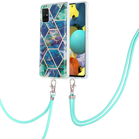 Handyhülle Silikon Hülle Gummi Schutzhülle Flexible Modisch Muster mit Schlüsselband Lanyard Y01B für Samsung Galaxy A51 4G Nachtgrün