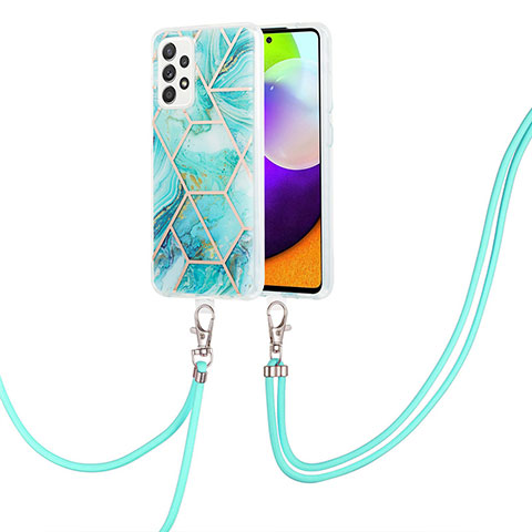 Handyhülle Silikon Hülle Gummi Schutzhülle Flexible Modisch Muster mit Schlüsselband Lanyard Y01B für Samsung Galaxy A52 5G Minzgrün