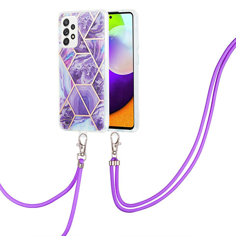 Handyhülle Silikon Hülle Gummi Schutzhülle Flexible Modisch Muster mit Schlüsselband Lanyard Y01B für Samsung Galaxy A52s 5G Violett