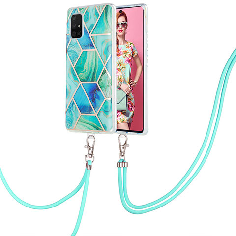 Handyhülle Silikon Hülle Gummi Schutzhülle Flexible Modisch Muster mit Schlüsselband Lanyard Y01B für Samsung Galaxy A71 4G A715 Grün