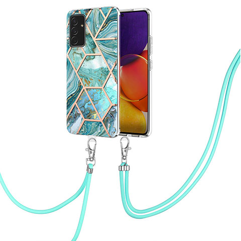 Handyhülle Silikon Hülle Gummi Schutzhülle Flexible Modisch Muster mit Schlüsselband Lanyard Y01B für Samsung Galaxy F34 5G Minzgrün