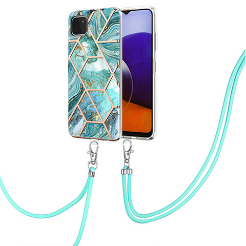 Handyhülle Silikon Hülle Gummi Schutzhülle Flexible Modisch Muster mit Schlüsselband Lanyard Y01B für Samsung Galaxy F42 5G Grün