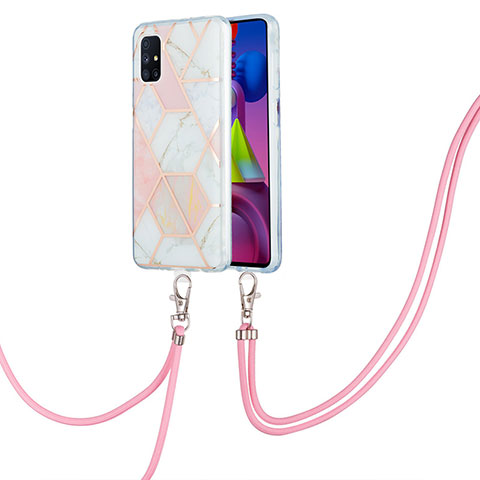 Handyhülle Silikon Hülle Gummi Schutzhülle Flexible Modisch Muster mit Schlüsselband Lanyard Y01B für Samsung Galaxy M51 Rosa