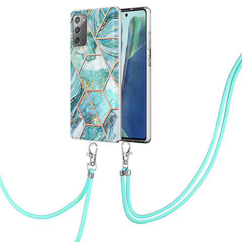 Handyhülle Silikon Hülle Gummi Schutzhülle Flexible Modisch Muster mit Schlüsselband Lanyard Y01B für Samsung Galaxy Note 20 5G Minzgrün