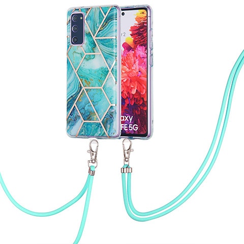 Handyhülle Silikon Hülle Gummi Schutzhülle Flexible Modisch Muster mit Schlüsselband Lanyard Y01B für Samsung Galaxy S20 FE 4G Minzgrün