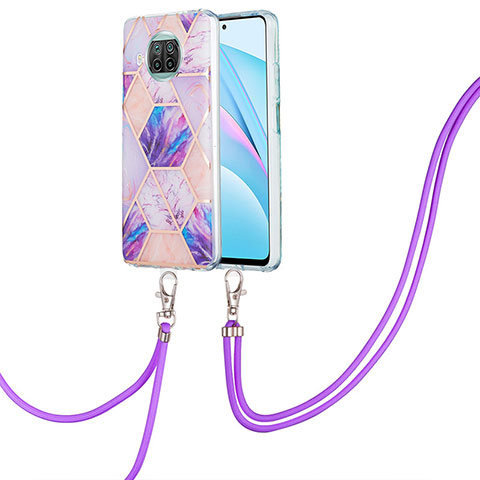 Handyhülle Silikon Hülle Gummi Schutzhülle Flexible Modisch Muster mit Schlüsselband Lanyard Y01B für Xiaomi Mi 10i 5G Helles Lila