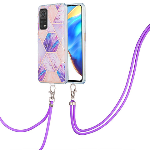 Handyhülle Silikon Hülle Gummi Schutzhülle Flexible Modisch Muster mit Schlüsselband Lanyard Y01B für Xiaomi Mi 10T 5G Helles Lila