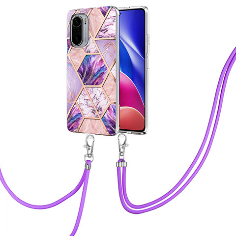 Handyhülle Silikon Hülle Gummi Schutzhülle Flexible Modisch Muster mit Schlüsselband Lanyard Y01B für Xiaomi Mi 11i 5G Helles Lila