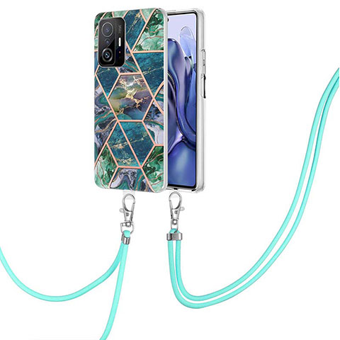 Handyhülle Silikon Hülle Gummi Schutzhülle Flexible Modisch Muster mit Schlüsselband Lanyard Y01B für Xiaomi Mi 11T 5G Nachtgrün