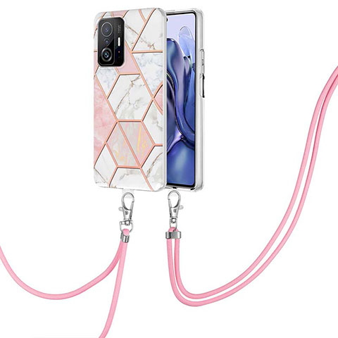 Handyhülle Silikon Hülle Gummi Schutzhülle Flexible Modisch Muster mit Schlüsselband Lanyard Y01B für Xiaomi Mi 11T 5G Rosa