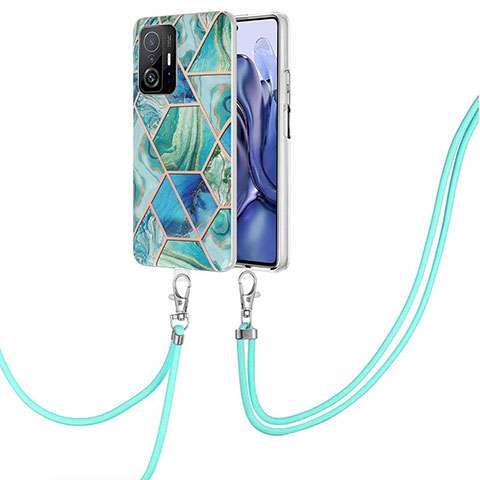 Handyhülle Silikon Hülle Gummi Schutzhülle Flexible Modisch Muster mit Schlüsselband Lanyard Y01B für Xiaomi Mi 11T Pro 5G Grün