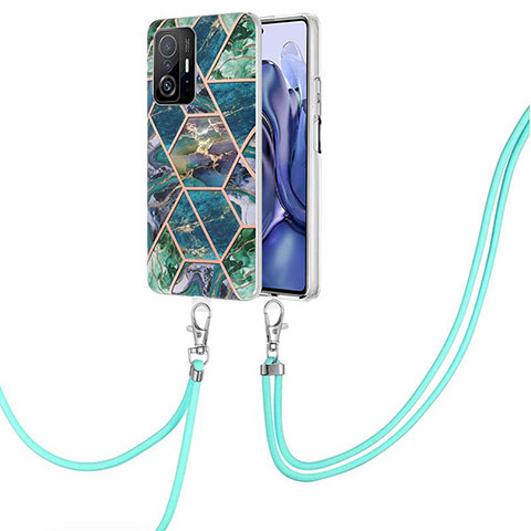 Handyhülle Silikon Hülle Gummi Schutzhülle Flexible Modisch Muster mit Schlüsselband Lanyard Y01B für Xiaomi Mi 11T Pro 5G Nachtgrün