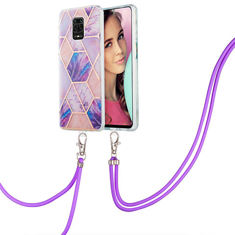 Handyhülle Silikon Hülle Gummi Schutzhülle Flexible Modisch Muster mit Schlüsselband Lanyard Y01B für Xiaomi Poco M2 Pro Helles Lila