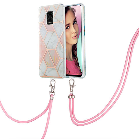 Handyhülle Silikon Hülle Gummi Schutzhülle Flexible Modisch Muster mit Schlüsselband Lanyard Y01B für Xiaomi Poco M2 Pro Rosa