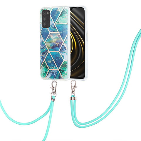 Handyhülle Silikon Hülle Gummi Schutzhülle Flexible Modisch Muster mit Schlüsselband Lanyard Y01B für Xiaomi Poco M3 Nachtgrün