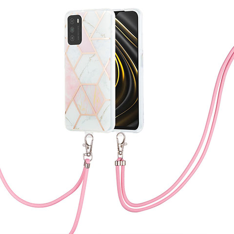 Handyhülle Silikon Hülle Gummi Schutzhülle Flexible Modisch Muster mit Schlüsselband Lanyard Y01B für Xiaomi Poco M3 Rosa