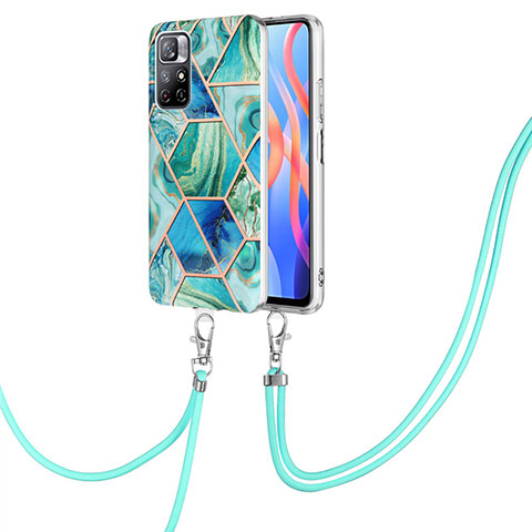 Handyhülle Silikon Hülle Gummi Schutzhülle Flexible Modisch Muster mit Schlüsselband Lanyard Y01B für Xiaomi Poco M4 Pro 5G Grün