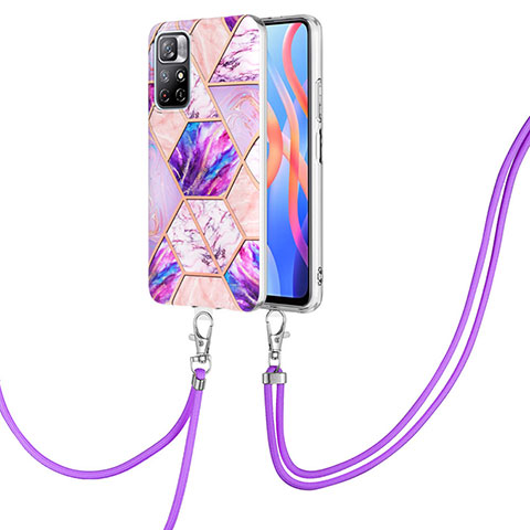 Handyhülle Silikon Hülle Gummi Schutzhülle Flexible Modisch Muster mit Schlüsselband Lanyard Y01B für Xiaomi Poco M4 Pro 5G Helles Lila