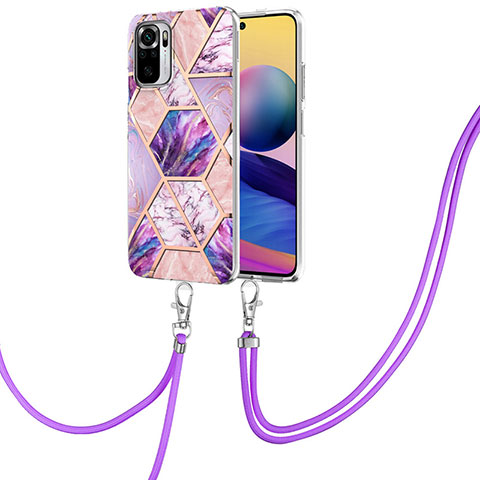 Handyhülle Silikon Hülle Gummi Schutzhülle Flexible Modisch Muster mit Schlüsselband Lanyard Y01B für Xiaomi Poco M5S Helles Lila