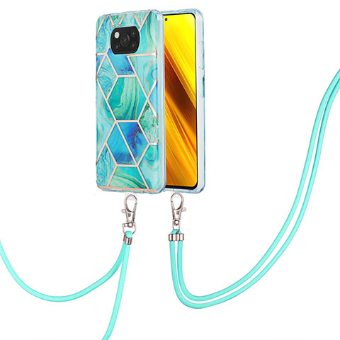 Handyhülle Silikon Hülle Gummi Schutzhülle Flexible Modisch Muster mit Schlüsselband Lanyard Y01B für Xiaomi Poco X3 NFC Grün