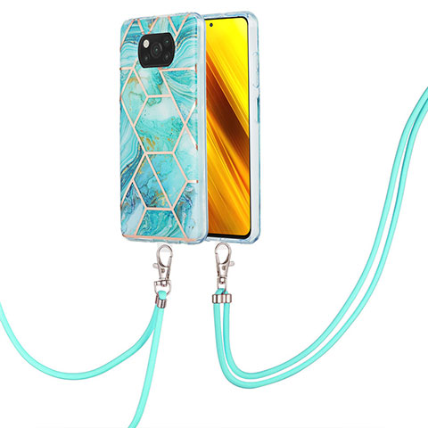 Handyhülle Silikon Hülle Gummi Schutzhülle Flexible Modisch Muster mit Schlüsselband Lanyard Y01B für Xiaomi Poco X3 NFC Minzgrün