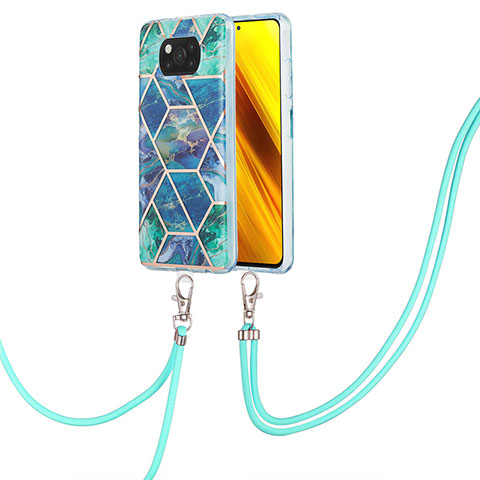 Handyhülle Silikon Hülle Gummi Schutzhülle Flexible Modisch Muster mit Schlüsselband Lanyard Y01B für Xiaomi Poco X3 NFC Nachtgrün