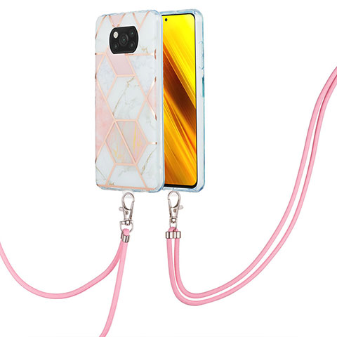 Handyhülle Silikon Hülle Gummi Schutzhülle Flexible Modisch Muster mit Schlüsselband Lanyard Y01B für Xiaomi Poco X3 Pro Rosa