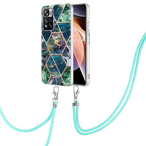 Handyhülle Silikon Hülle Gummi Schutzhülle Flexible Modisch Muster mit Schlüsselband Lanyard Y01B für Xiaomi Poco X4 NFC Nachtgrün