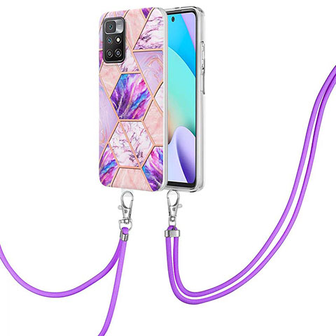 Handyhülle Silikon Hülle Gummi Schutzhülle Flexible Modisch Muster mit Schlüsselband Lanyard Y01B für Xiaomi Redmi 10 (2022) Helles Lila