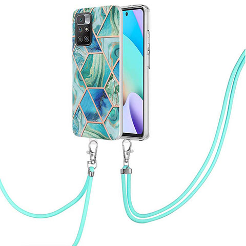 Handyhülle Silikon Hülle Gummi Schutzhülle Flexible Modisch Muster mit Schlüsselband Lanyard Y01B für Xiaomi Redmi 10 4G Grün