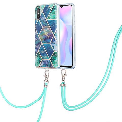 Handyhülle Silikon Hülle Gummi Schutzhülle Flexible Modisch Muster mit Schlüsselband Lanyard Y01B für Xiaomi Redmi 9A Nachtgrün