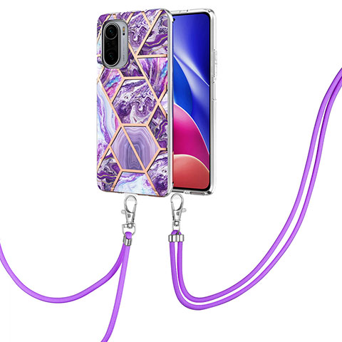 Handyhülle Silikon Hülle Gummi Schutzhülle Flexible Modisch Muster mit Schlüsselband Lanyard Y01B für Xiaomi Redmi K40 5G Violett