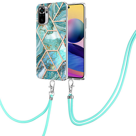 Handyhülle Silikon Hülle Gummi Schutzhülle Flexible Modisch Muster mit Schlüsselband Lanyard Y01B für Xiaomi Redmi Note 10 4G Grün