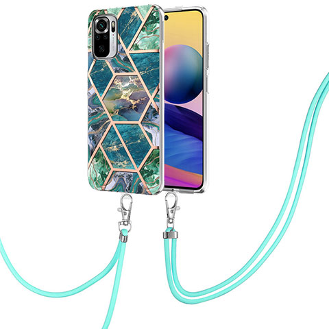 Handyhülle Silikon Hülle Gummi Schutzhülle Flexible Modisch Muster mit Schlüsselband Lanyard Y01B für Xiaomi Redmi Note 10 4G Nachtgrün