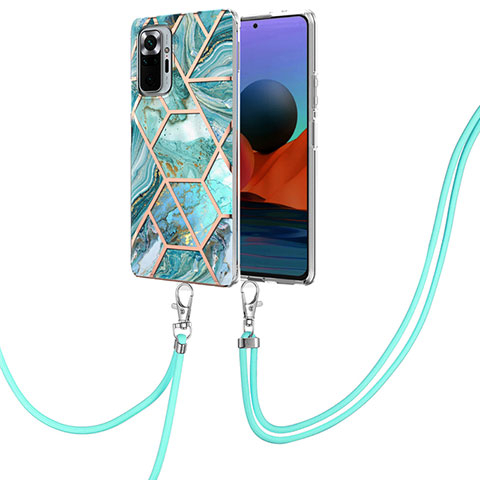 Handyhülle Silikon Hülle Gummi Schutzhülle Flexible Modisch Muster mit Schlüsselband Lanyard Y01B für Xiaomi Redmi Note 10 Pro 4G Grün