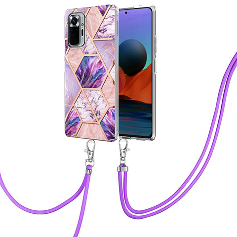 Handyhülle Silikon Hülle Gummi Schutzhülle Flexible Modisch Muster mit Schlüsselband Lanyard Y01B für Xiaomi Redmi Note 10 Pro Max Helles Lila