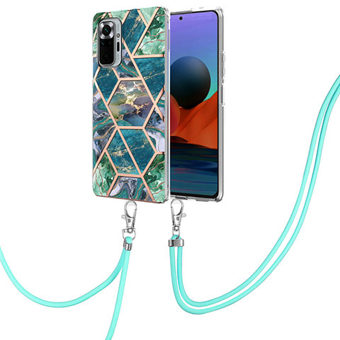 Handyhülle Silikon Hülle Gummi Schutzhülle Flexible Modisch Muster mit Schlüsselband Lanyard Y01B für Xiaomi Redmi Note 10 Pro Max Nachtgrün