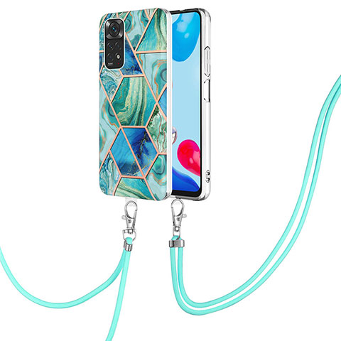 Handyhülle Silikon Hülle Gummi Schutzhülle Flexible Modisch Muster mit Schlüsselband Lanyard Y01B für Xiaomi Redmi Note 11 4G (2022) Grün