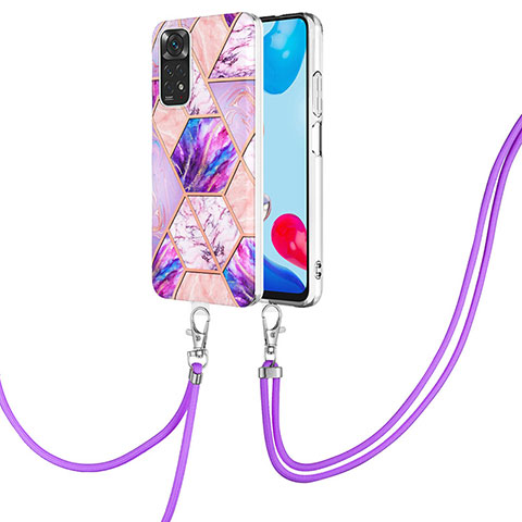 Handyhülle Silikon Hülle Gummi Schutzhülle Flexible Modisch Muster mit Schlüsselband Lanyard Y01B für Xiaomi Redmi Note 11 4G (2022) Helles Lila