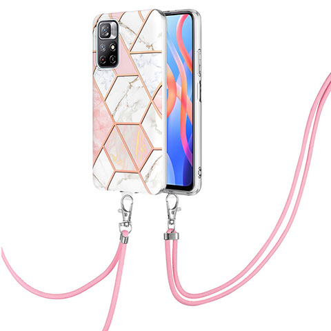 Handyhülle Silikon Hülle Gummi Schutzhülle Flexible Modisch Muster mit Schlüsselband Lanyard Y01B für Xiaomi Redmi Note 11 5G Rosa