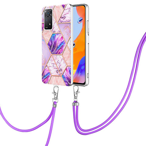 Handyhülle Silikon Hülle Gummi Schutzhülle Flexible Modisch Muster mit Schlüsselband Lanyard Y01B für Xiaomi Redmi Note 11 Pro 4G Helles Lila